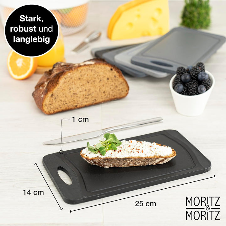 Moritz & Moritz 6x Frühstücksbrettchen Kunststoff Set - 14x25cm - Schwarz - Schneidebrett Kunststoff