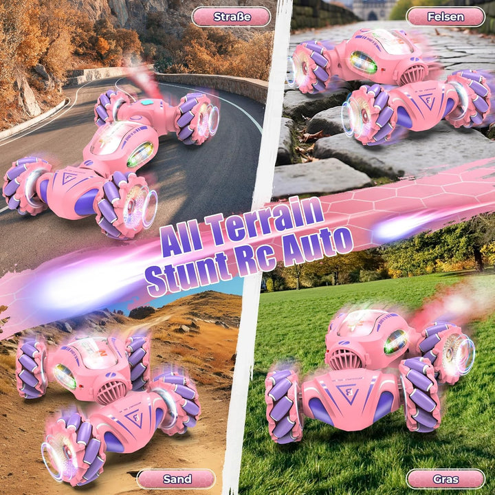 Fosgoit Ferngesteuertes 1:18 RC Auto mit Sprüher LED-Licht Stunt Car Ferngesteuertes Auto mit Handst