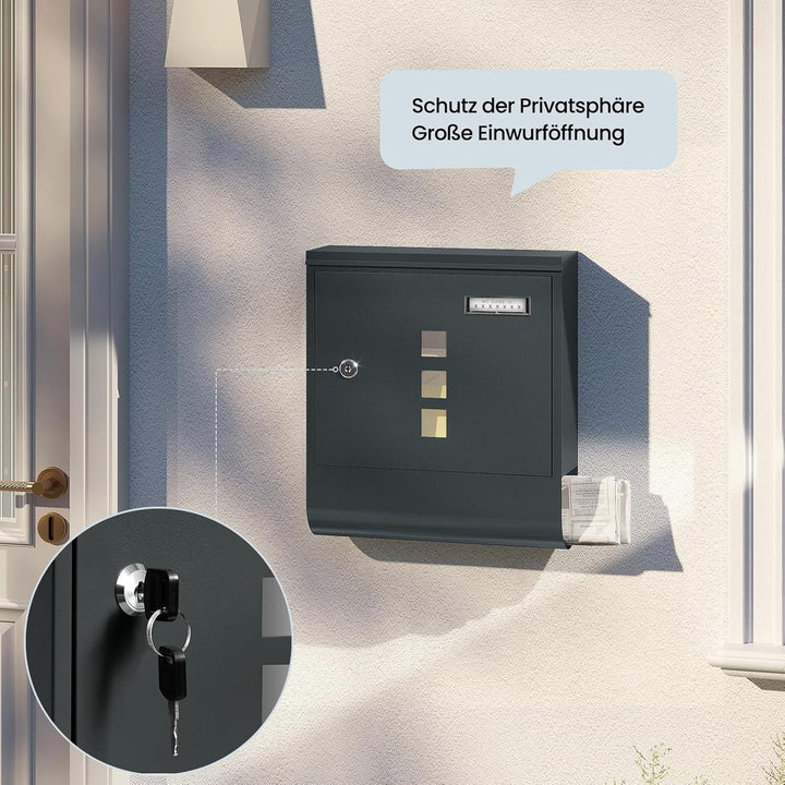 WOLTU Briefkasten Postkasten mit Zeitungsfach Sichtfenstern Namensschild, Wandbriefkasten abschliess