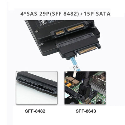 NFHK Internal 36 Pin Mini SAS SFF-8087 Host to 4 SFF-8482 Target SAS Hard Disk and SATA Power Cable