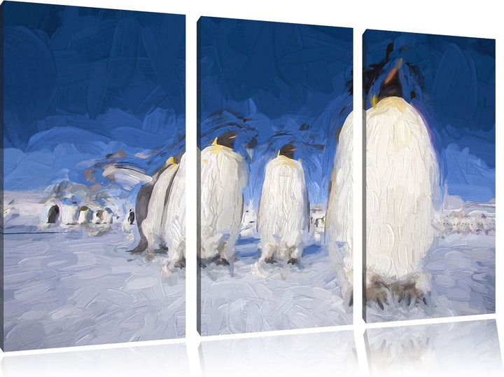 Pixxprint Kaiserpiguine in Antarktis Kunst / 3-Teilig/Gesamtmass 120cm Leinwandbild bespannt auf Hol