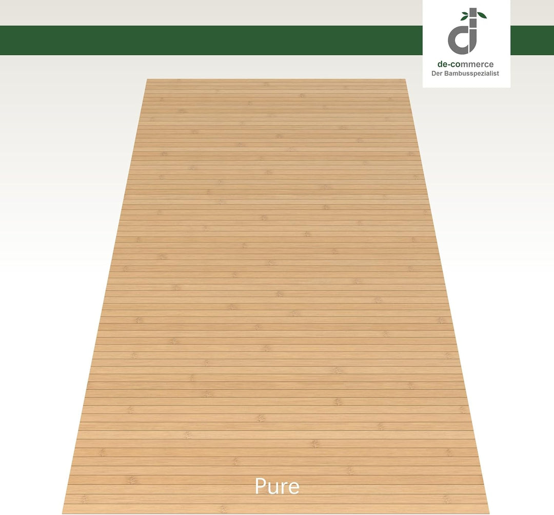 DE-COmmerce Bambusteppich Massive Pure, 200x250 cm, 17mm gehärtete Stege, Teppich ohne Bordüre, Bamb