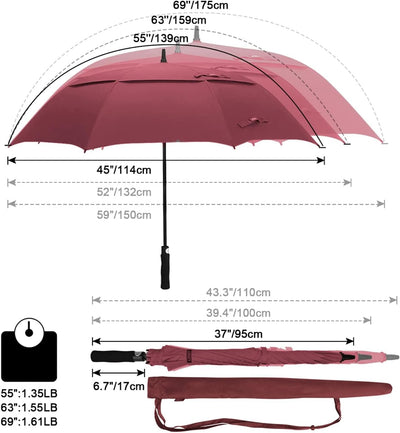 G4Free 55/63/69/72/80 Inch Golfschirm,Regenschirm Sturmfest,Doppelverdeck Belüftete Extra Grosse Übe
