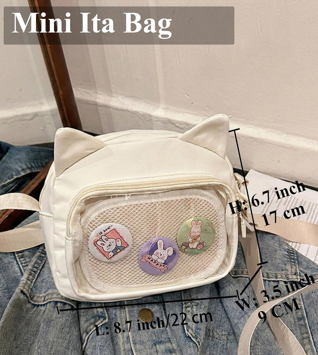 Kleine Ita Messenger Tasche für Damen, Kawaii Crossbody Tasche mit transparentem Pins Display-Fenste