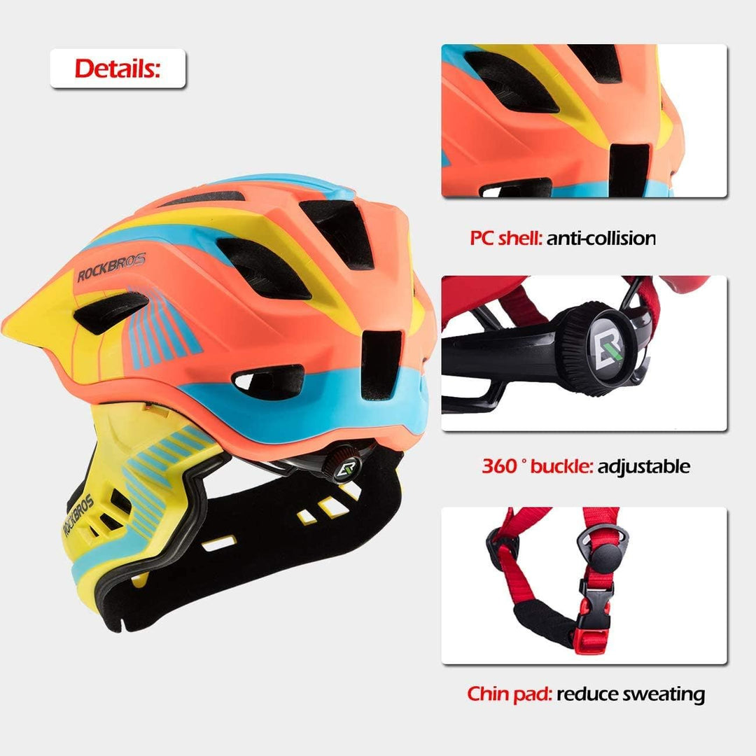 ROCKBROS Kinderhelm Integriert Fahrradhelm Kinder Jugend Fullface Helm mit Abnehmbarem Kinnschutz BM
