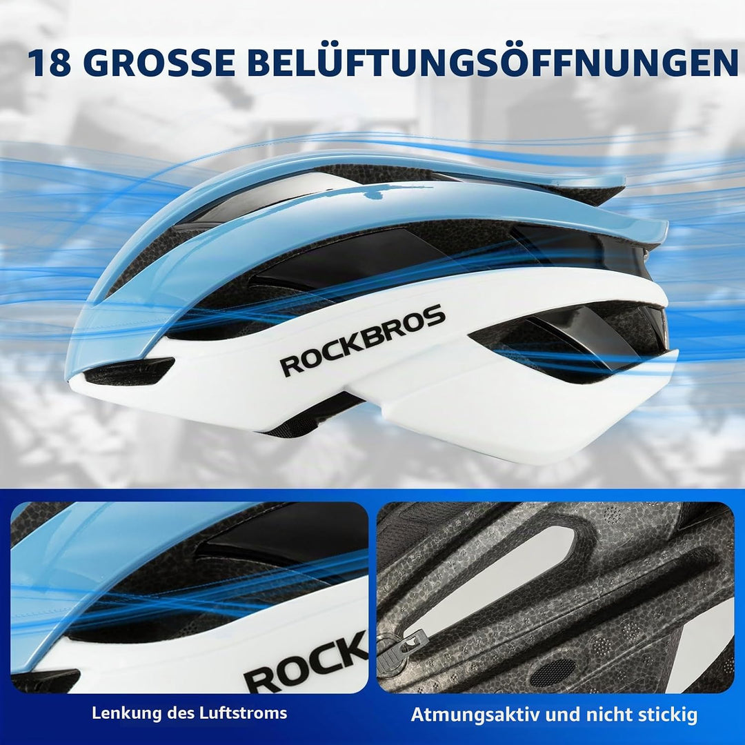 ROCKBROS Fahrradhelm Rennradhelm Leichter Radhelm M/L 55-61 cm Verstellbarer Allround-Helm Belüftung
