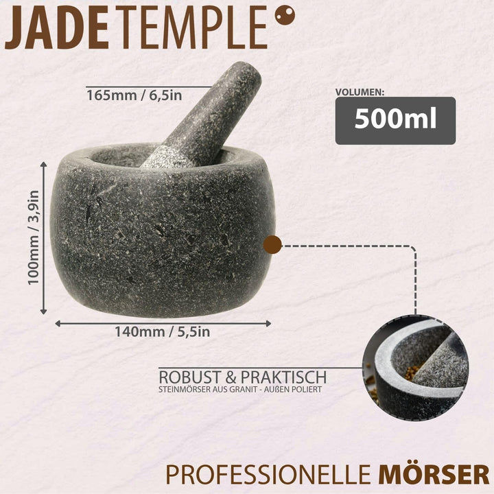 JADE TEMPLE 17204 Steinmörser mit Stössel im Set, effektives und einfaches mörsern,aus massivem Gran