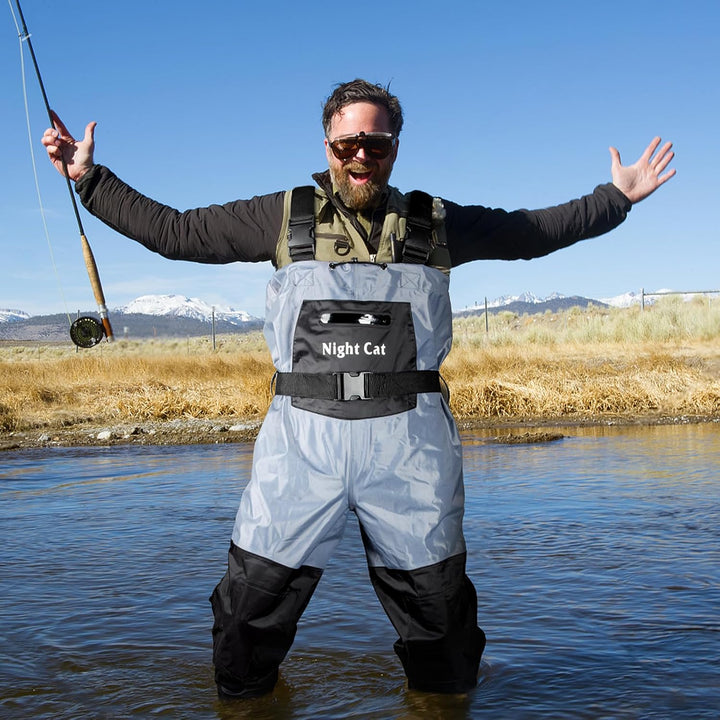 Night Cat Wathose Herren Damen Frauen Wathose mit Stiefeln Wasserdichte Atmungsaktive Crosswater Bla