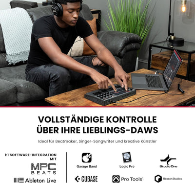 AKAI Professional MPK Mini MK3 – 25-Tasten USB MIDI Keyboard Controller, 8 hintergrundbeleuchtete Dr
