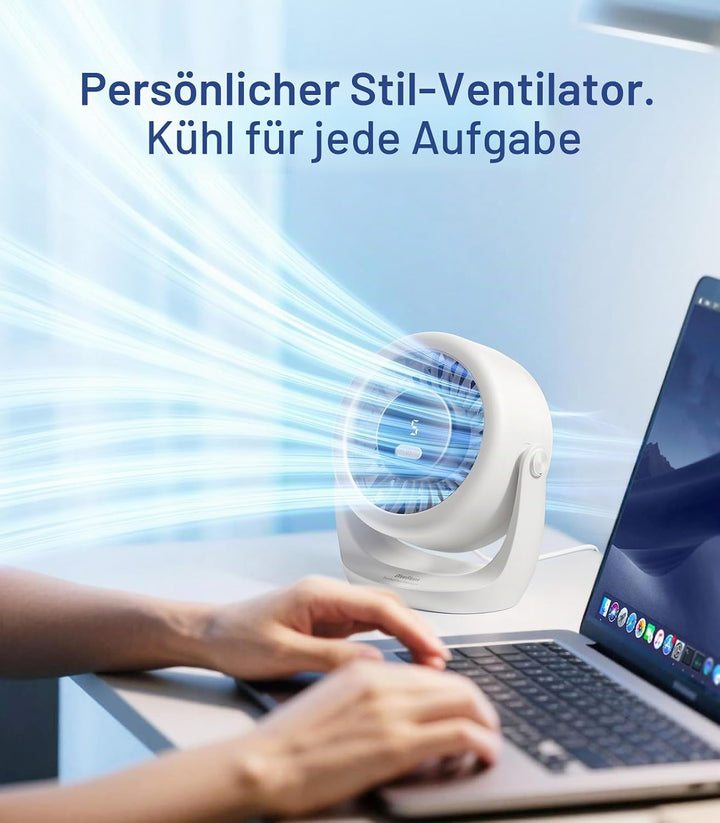 Diveblues USB Turbo Tischventilator, Ultra-Leiser Mini Ventilator, Leistungsstarker Wind, LED-Displa