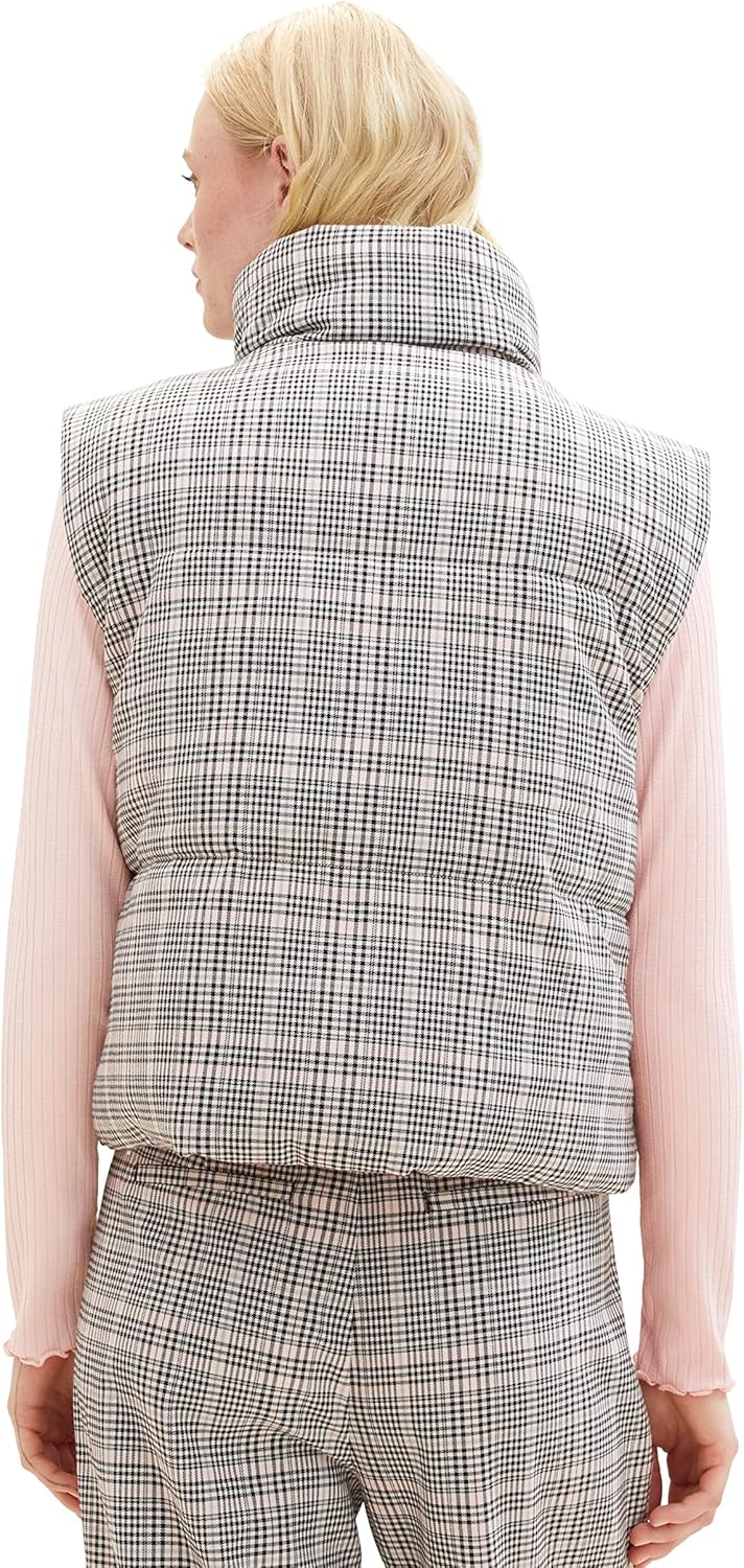TOM TAILOR Denim Damen Puffer Weste mit Wendefunktion L 32456 - Rose Grey Check, L 32456 - Rose Grey