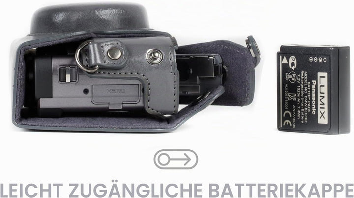 MegaGear MG1261 Panasonic Lumix DC-TZ95, DC-TZ90 Ever Ready Leder Kamera-Case mit Trageriemen - Grau