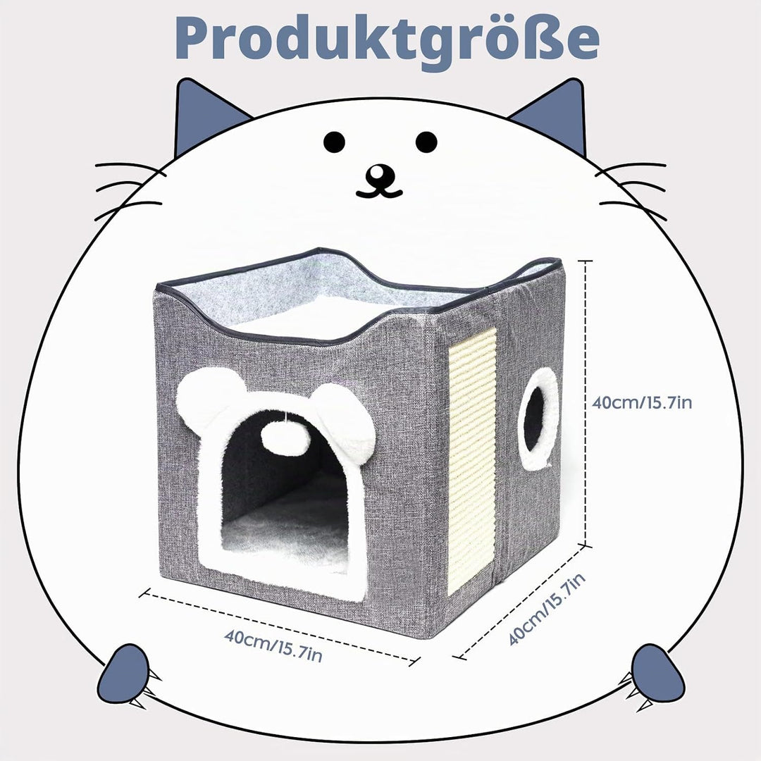 Katzenhaus, Hundehaus, faltbarer Katzenkorb mit 2 abnehmbaren Kissen, hängendem Ball und Kratzbrett,