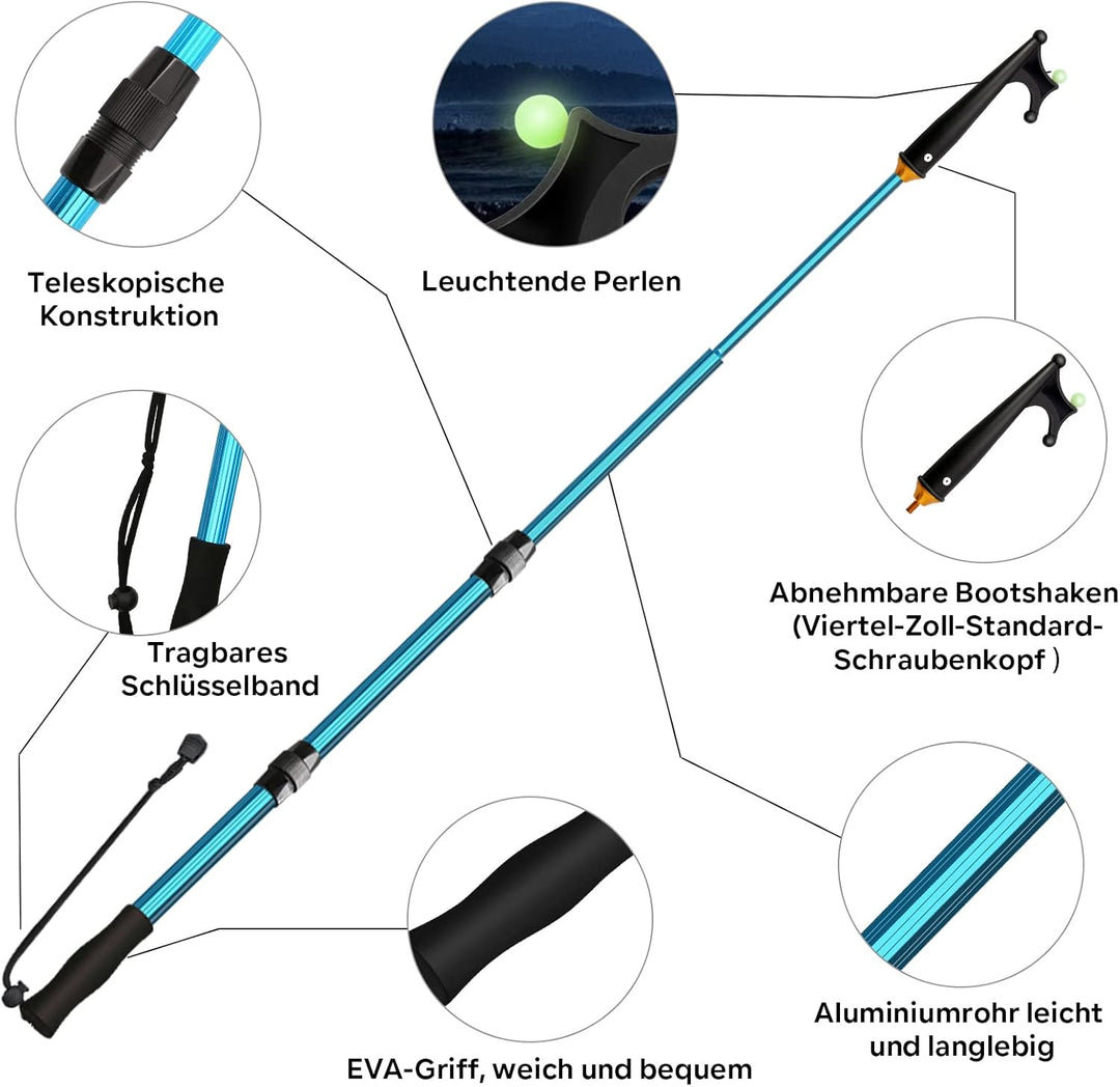 KOMCLUB Teleskop Bootshaken Aluminium Leichtgewicht Push Pole Mehrzweck 1,1-1.4M Ausziehbare Stange
