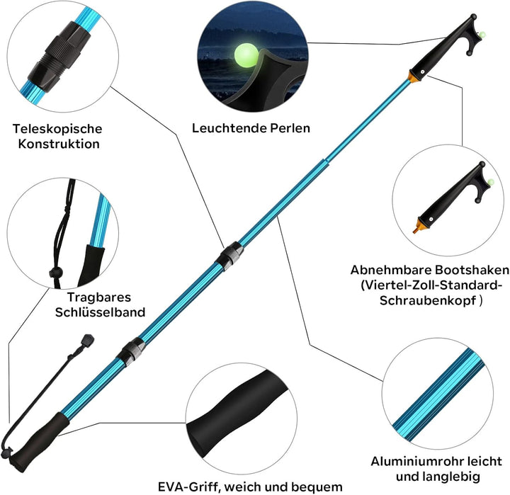 KOMCLUB Teleskop Bootshaken Aluminium Leichtgewicht Push Pole Mehrzweck 1,1-1.4M Ausziehbare Stange