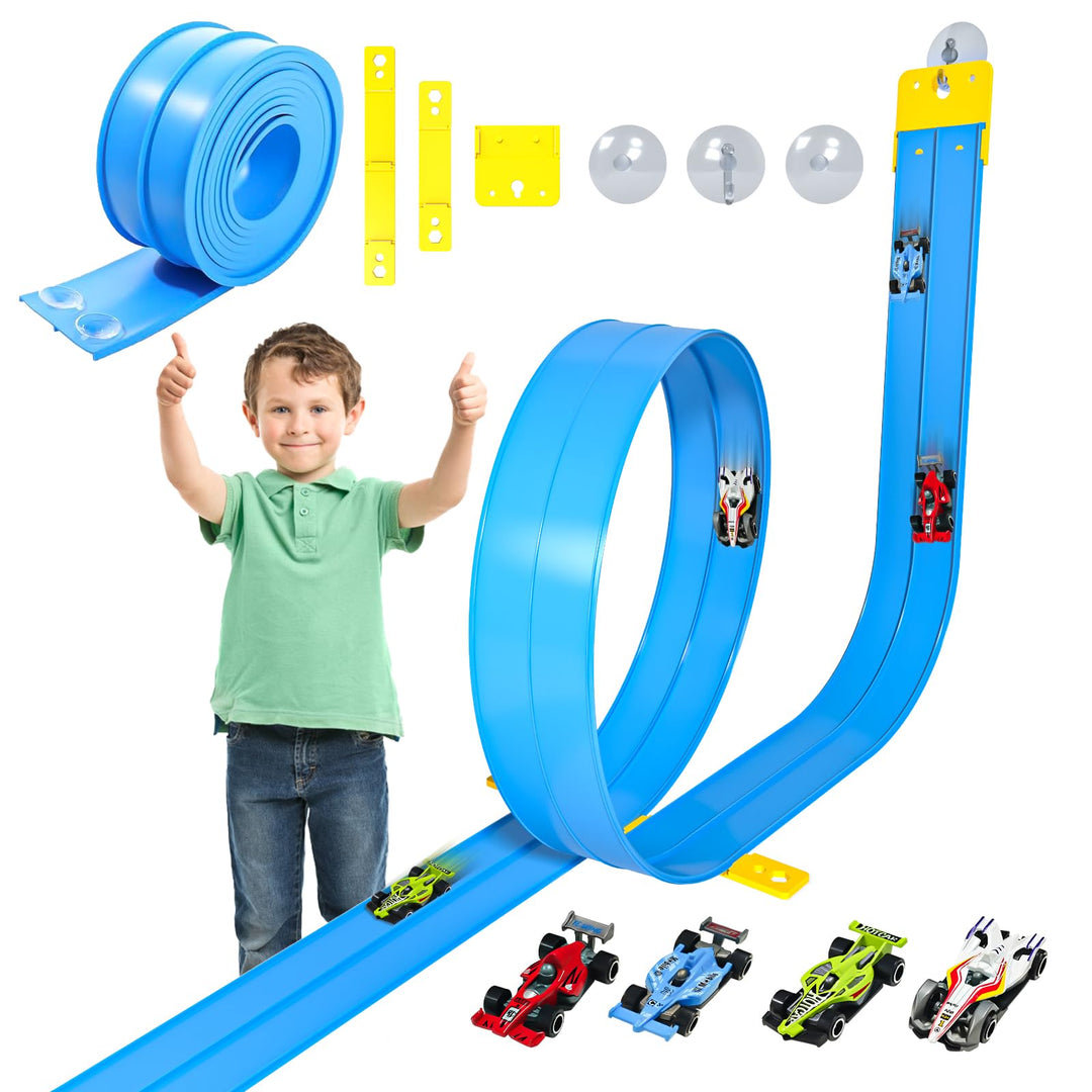 Doloowee 5M Geschwindigkeitsstrecke Rennstrecke, Flexible Rennbahn mit Saugnäpfen, DIY-Autobahn mit