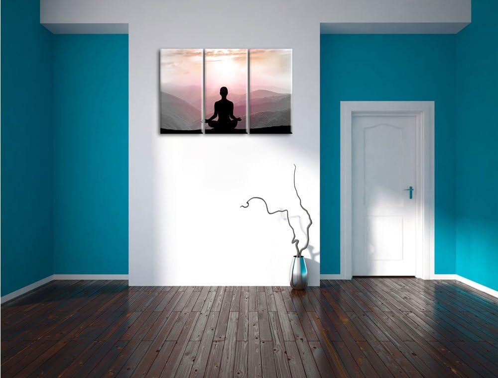 Pixxprint Meditierender Mensch in den Bergen als Leinwandbild/Grösse: 3 Teilig (120x80) cm/Wandbild/