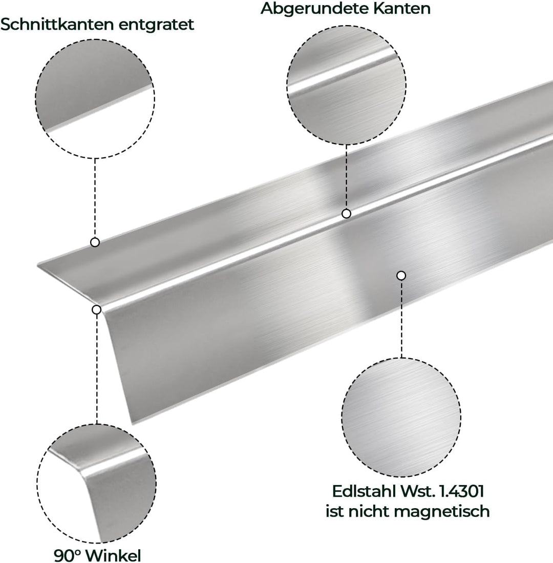 CNS Winkel 2000mm 45x25 mm K240 RIESEN AUSWAHL V2A 1 mm stark Blechwinkel Kantenschutz kreativbauen
