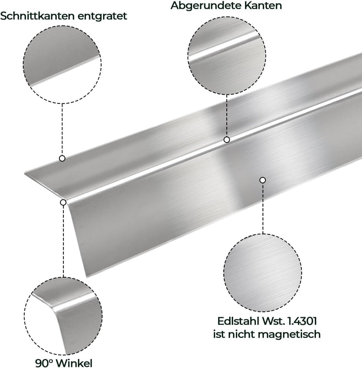 CNS Winkel 2000mm 45x25 mm K240 RIESEN AUSWAHL V2A 1 mm stark Blechwinkel Kantenschutz kreativbauen
