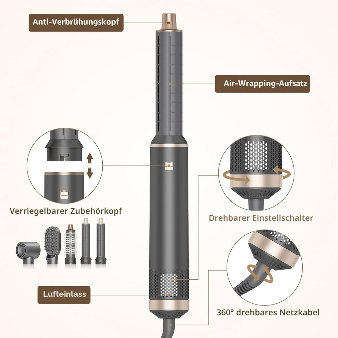 5 in 1 Hair Dryer Brush Hot Air Curling Brush Negative Ion Air Styler