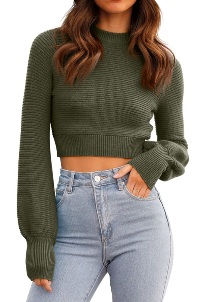 GeGekoko Damen Strickpullover Kurz Sexy Cropped Pullover mit Rundhalsausschnitt Herbst Winter Warmer
