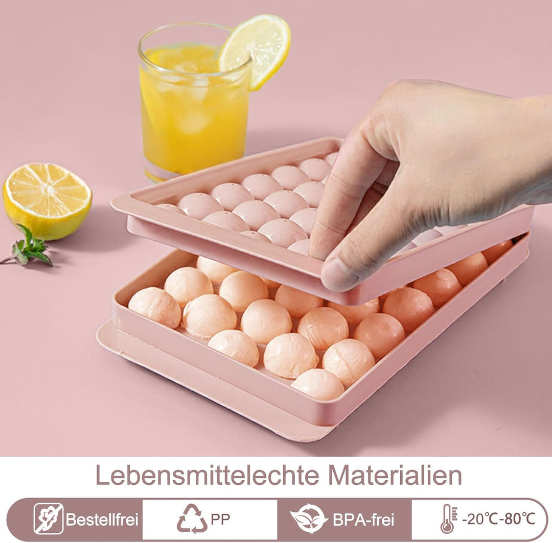 Miaowoof Eiswürfelform mit Deckel und Behälter, 2,5 cm x 99 Stück Runde Eiswürfel, Non-BPA Eiswürfel