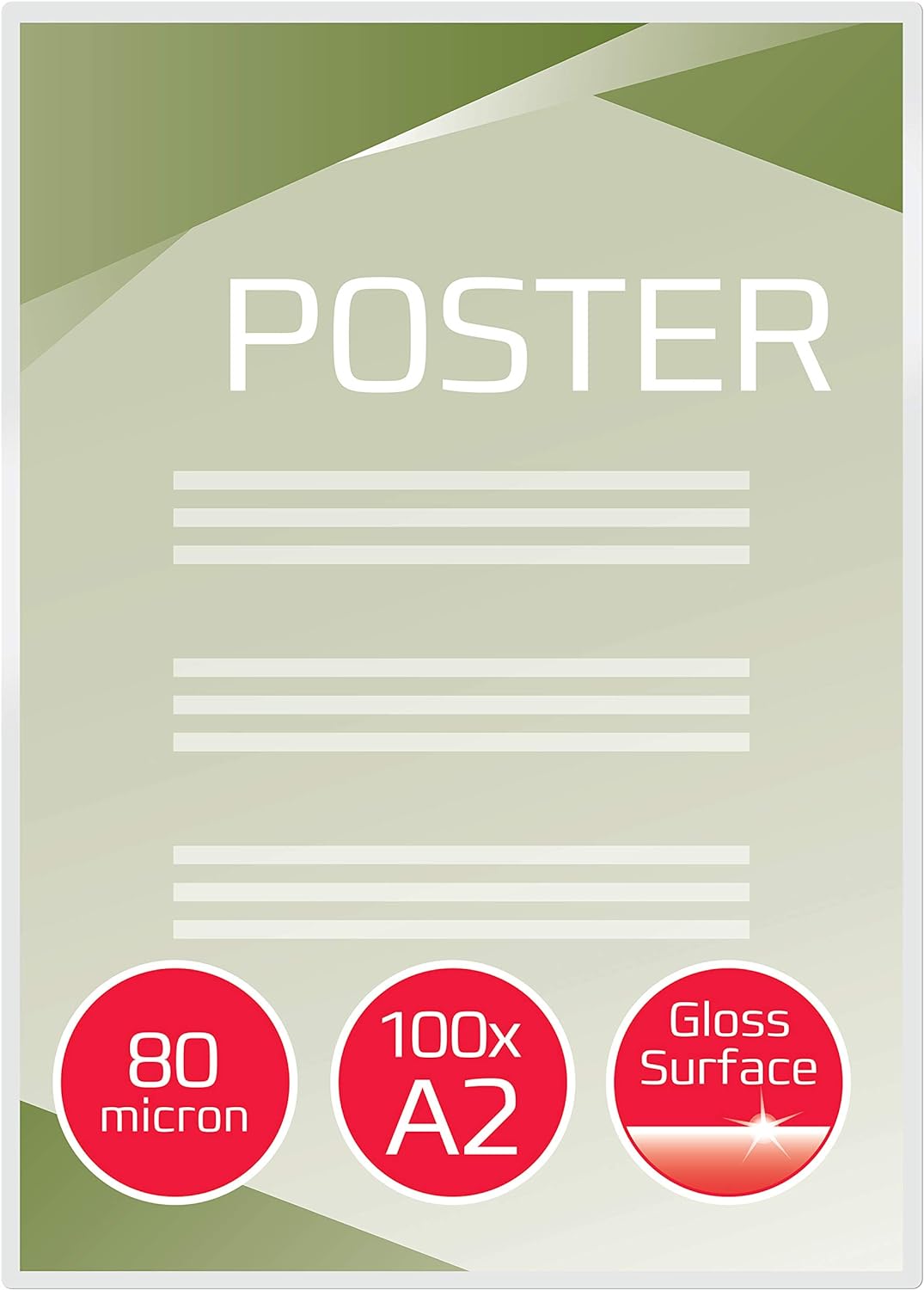 GBC Laminierfolien A2 80 mic, Robuste Laminiertaschen im 100er Pack, Grossformat, Glänzend, Transpar