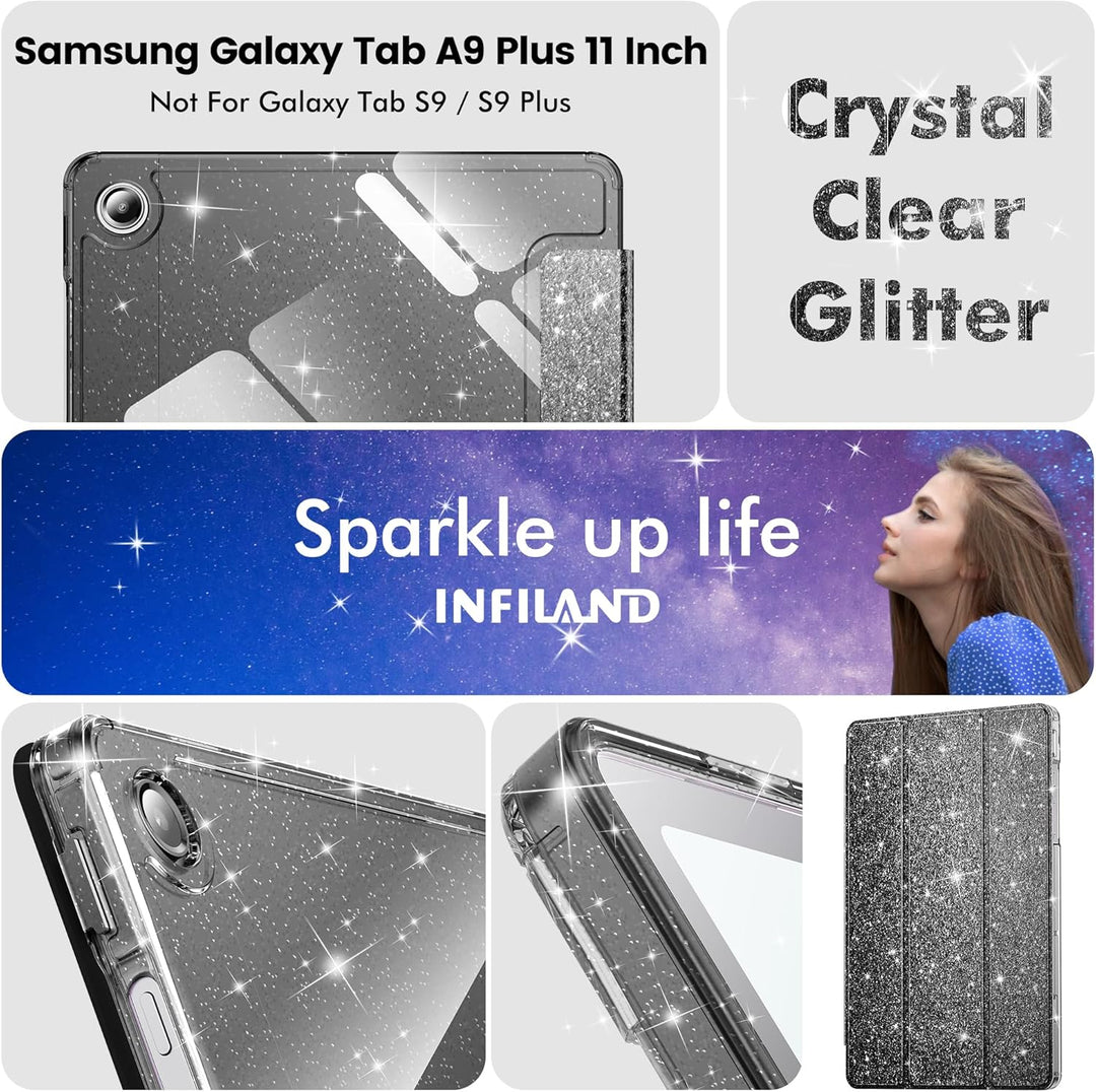 INFILAND Hülle für Samsung Galaxy Tab A11+/A9+11 Zoll (2023/2025),Glitzernde Schutzhülle mit funkeln