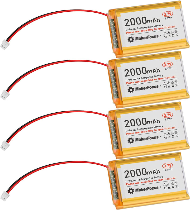 4 Stück 3,7V 2000mAh Lithium Batterie 1S 1C LiPo Akku mit Schutzplatine, Isolierband und Micro JST 1