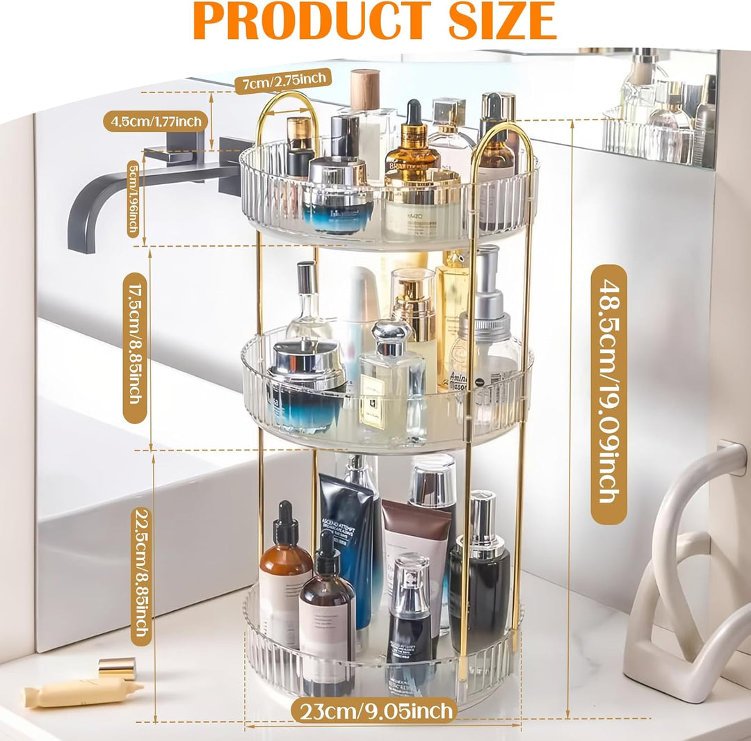 360° Drehbar Kosmetik Organizer, 3 Ebenen Make Up Schmink Organizer, Beauty Kosmetik Aufbewahrung Or