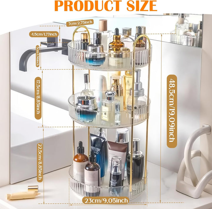 360° Drehbar Kosmetik Organizer, 3 Ebenen Make Up Schmink Organizer, Beauty Kosmetik Aufbewahrung Or