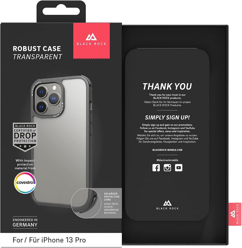 Black Rock - Hülle Robust Transparent Case Passend für Apple iPhone 13 Pro I Handyhülle Transparent,