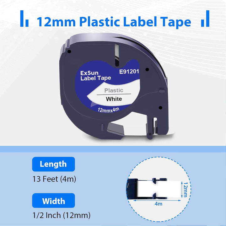 91201 91221 S0721660 Bänder Kompatibel mit Dymo Letratag Plastic Etikettenband für LT-100H LT-100T X