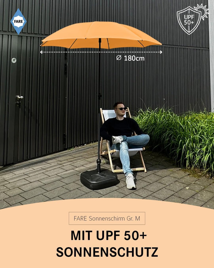 FARE Sonnenschirm Gr. M - 180 cm Durchmesser - UV-Schutz 50+ für Balkon Garten Terrasse Sommer - Tit