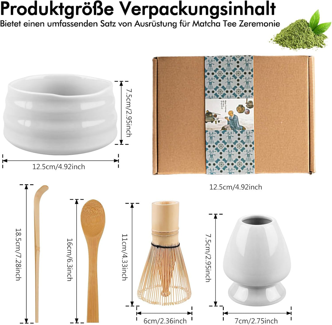 Matcha Tee Set, Matcha Besen Set mit Matcha-Schneebesen, Besenhalter, Matcha Schale aus Keramik, 2 T