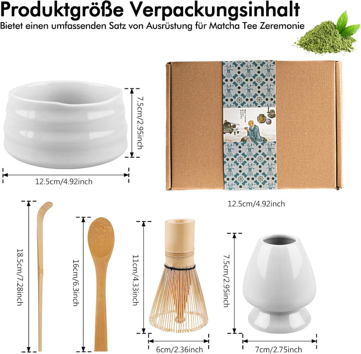 Matcha Tee Set, Matcha Besen Set mit Matcha-Schneebesen, Besenhalter, Matcha Schale aus Keramik, 2 T