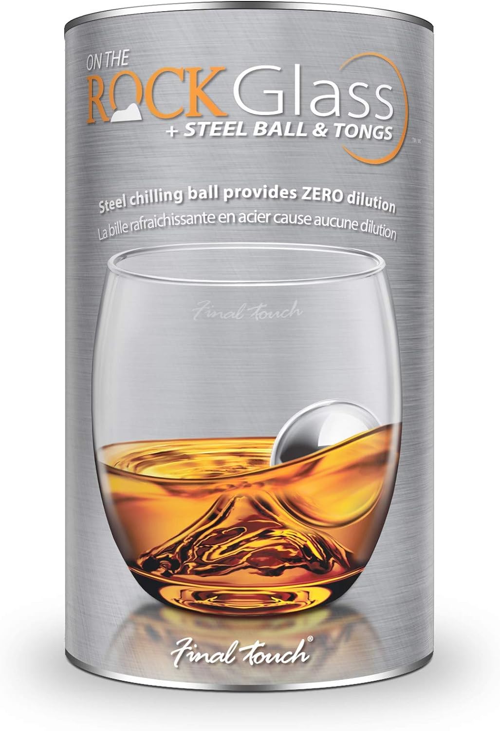 Final Touch Stainless Steel Edition On The Rocks Drinking Glass Set - Whiskyglas Glas und Eiskugel S