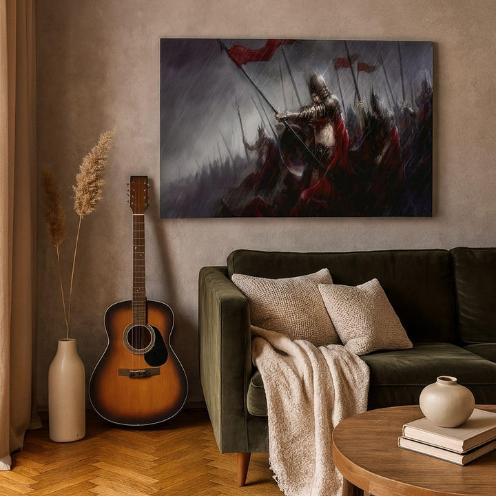 Bilder auf Leinwand 100x70cm Leinwandbild mit Rahmen ritter kampf feld Gross Wanddeko Bild Schlafzim