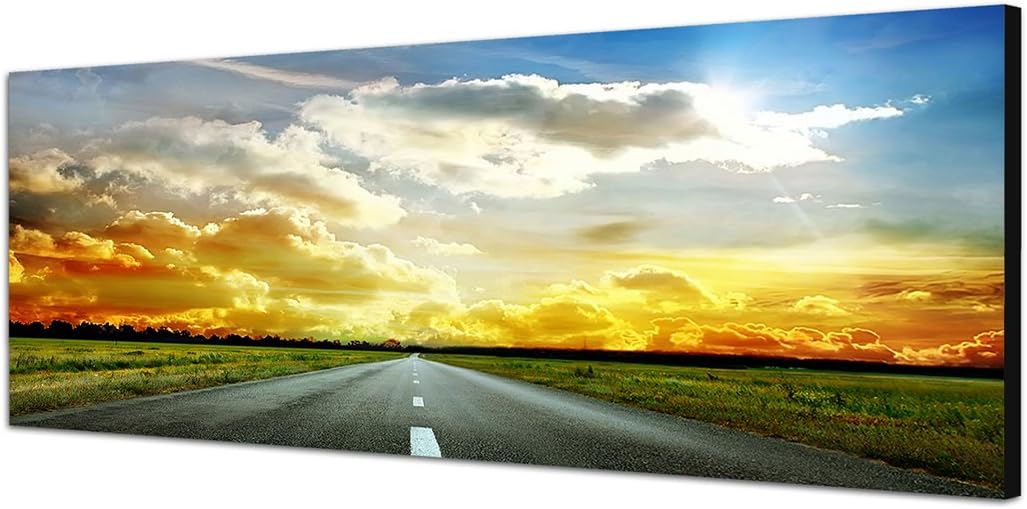 Paul Sinus Art Panoramabild auf Leinwand und Keilrahmen 150x50cm Landschaft Strasse Wolkenhimmel