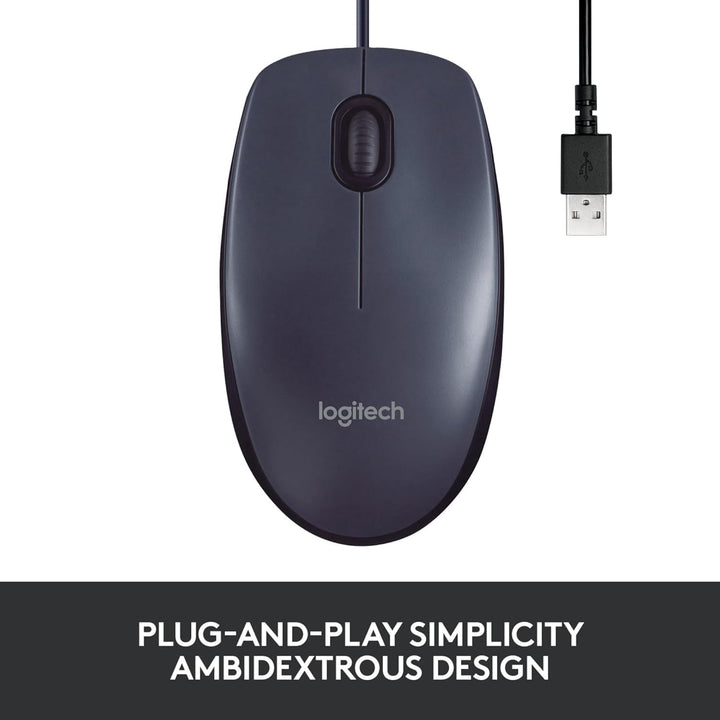 Logitech B100 Maus mit Kabel, USB-Anschluss, 800 DPI Optischer Sensor, 3 Tasten, Für Links- und Rech