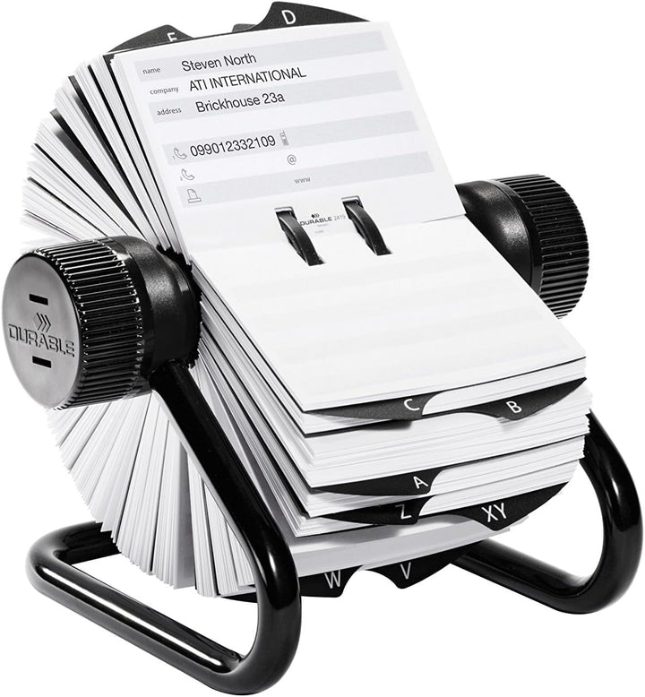 Durable Rotationskartei Telindex, mit 500 Karten für Telefon- und Adresseinträge, Register A-Z, schw