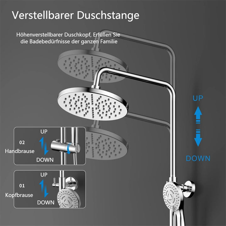 YOOZENA Duscharmatur Komplettset, Duschsystem（Duscharmatur mit Thermostat，Kopfbrause, Duschkopf mit