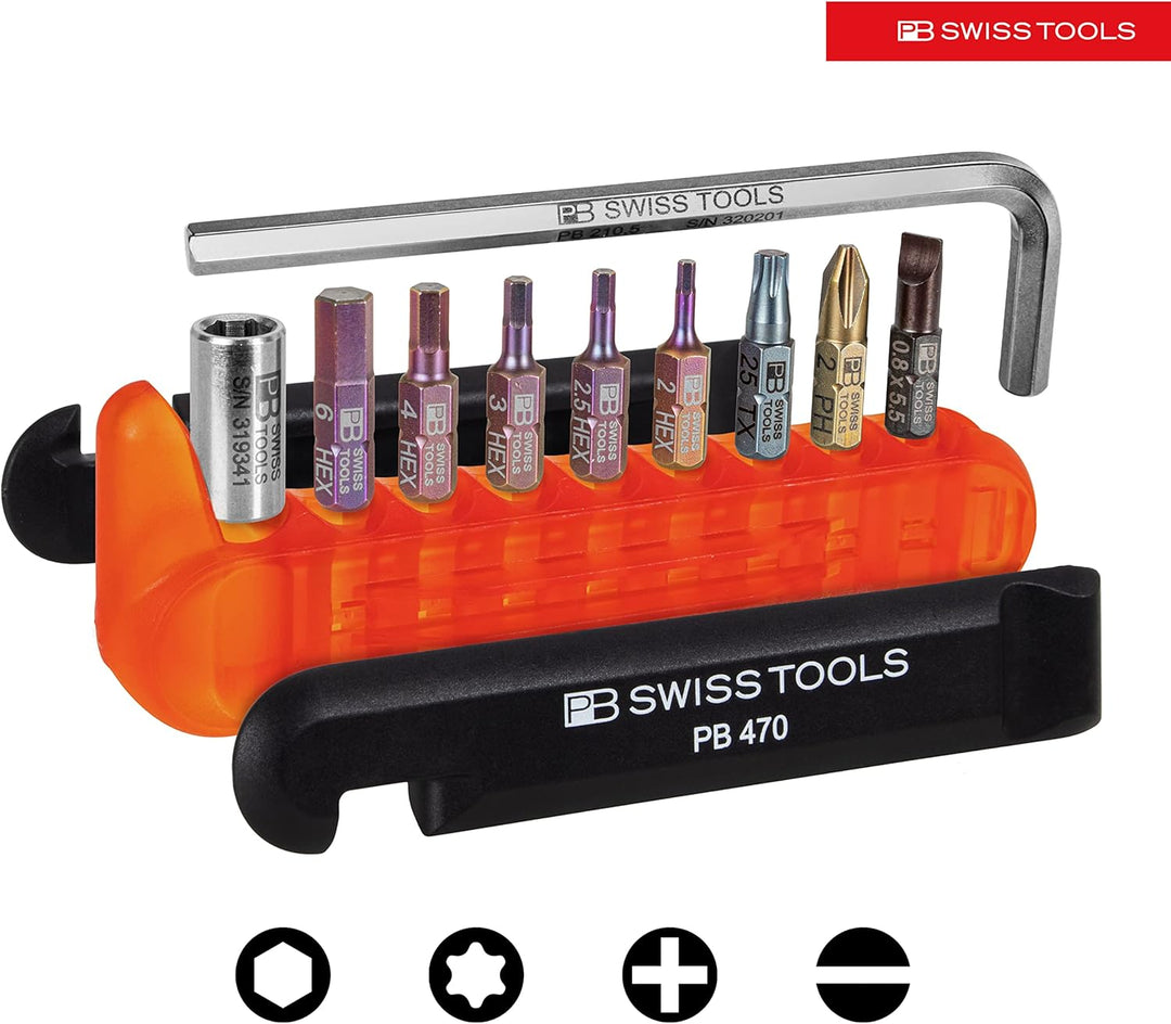 PB Swiss Tools Fahrrad Multitool PB 470 | 100% Swiss Made | Multitool Werkzeug mit Bits, Winkelschra