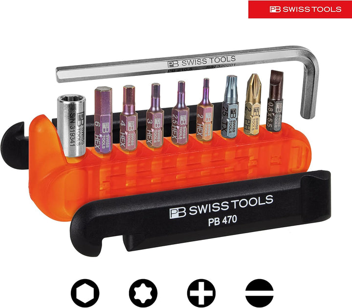 PB Swiss Tools Fahrrad Multitool PB 470 | 100% Swiss Made | Multitool Werkzeug mit Bits, Winkelschra