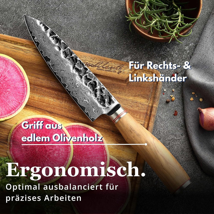 Wakoli Olive Santoku Messer aus echtem Damaststahl (VG10 Kern) 17cm Klinge – Scharfes Damast Küchenm