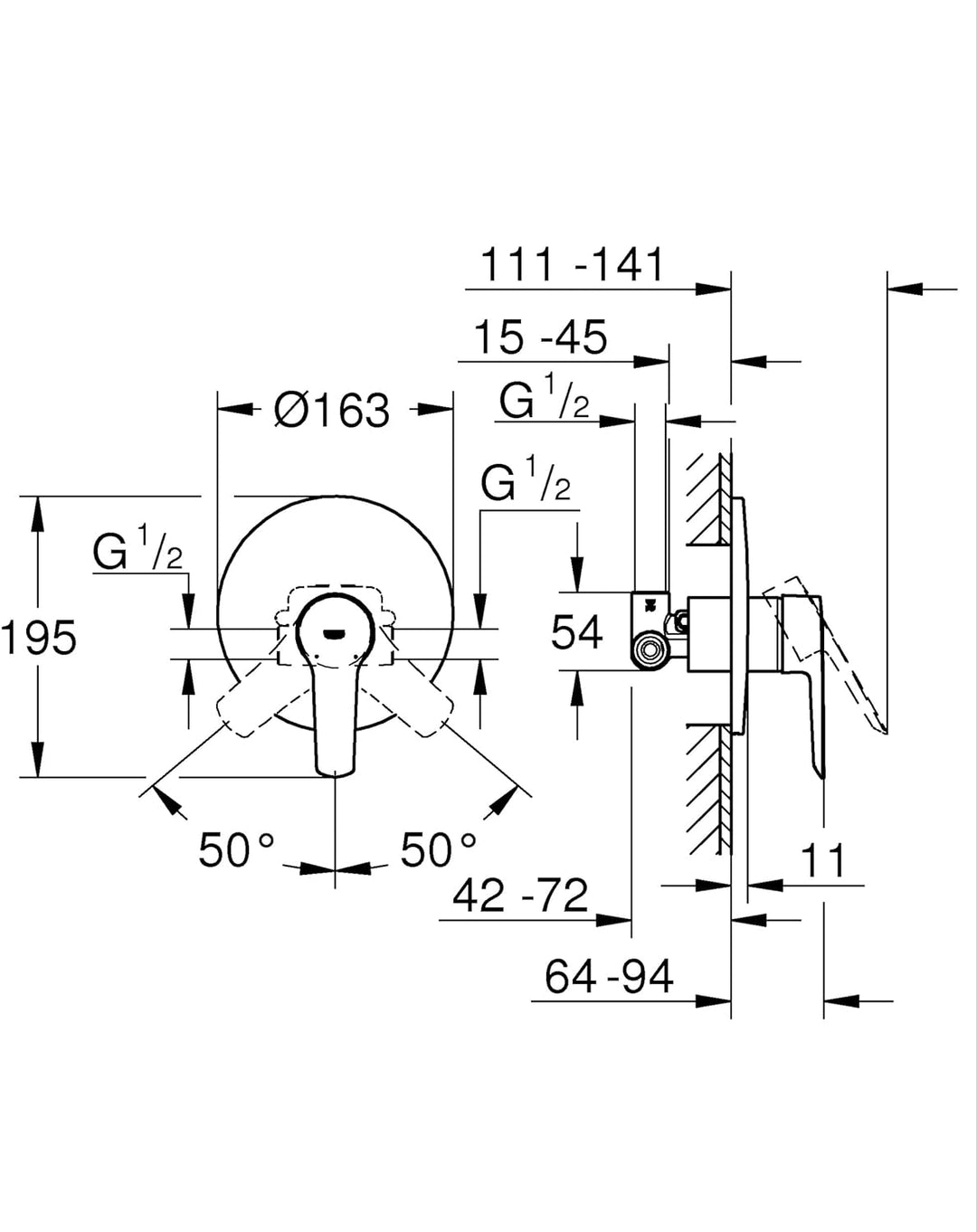 GROHE QUICKFIX Start - Einhand-Brausearmatur (Wandmontage, Fertigmontageset, langlebige Oberfläche),