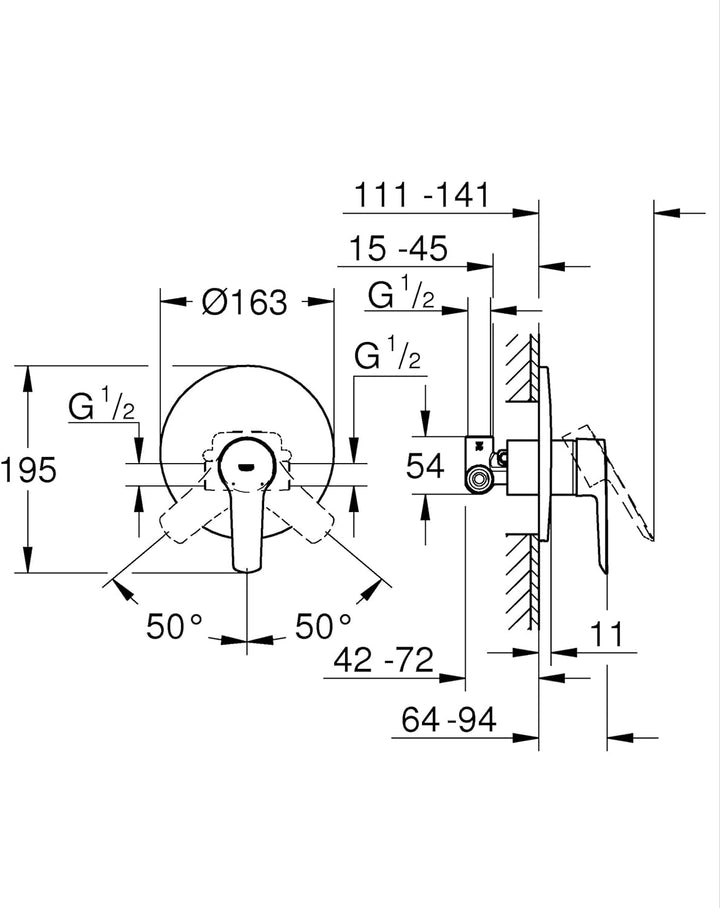 GROHE QUICKFIX Start - Einhand-Brausearmatur (Wandmontage, Fertigmontageset, langlebige Oberfläche),