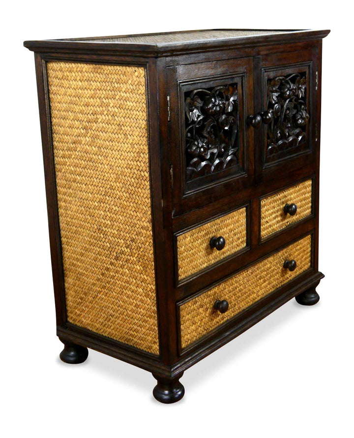 livasia Asiatische Kommode, Nachtschrank aus Holz und Rattan, Highboard, Rattanschrank (Nr.8)