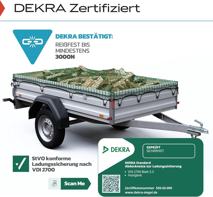 TRIBURG Anhängernetz 3x6 inkl. 12x Expander Haken - Anhänger Netz mit Eckmarkierungen und Randverstä