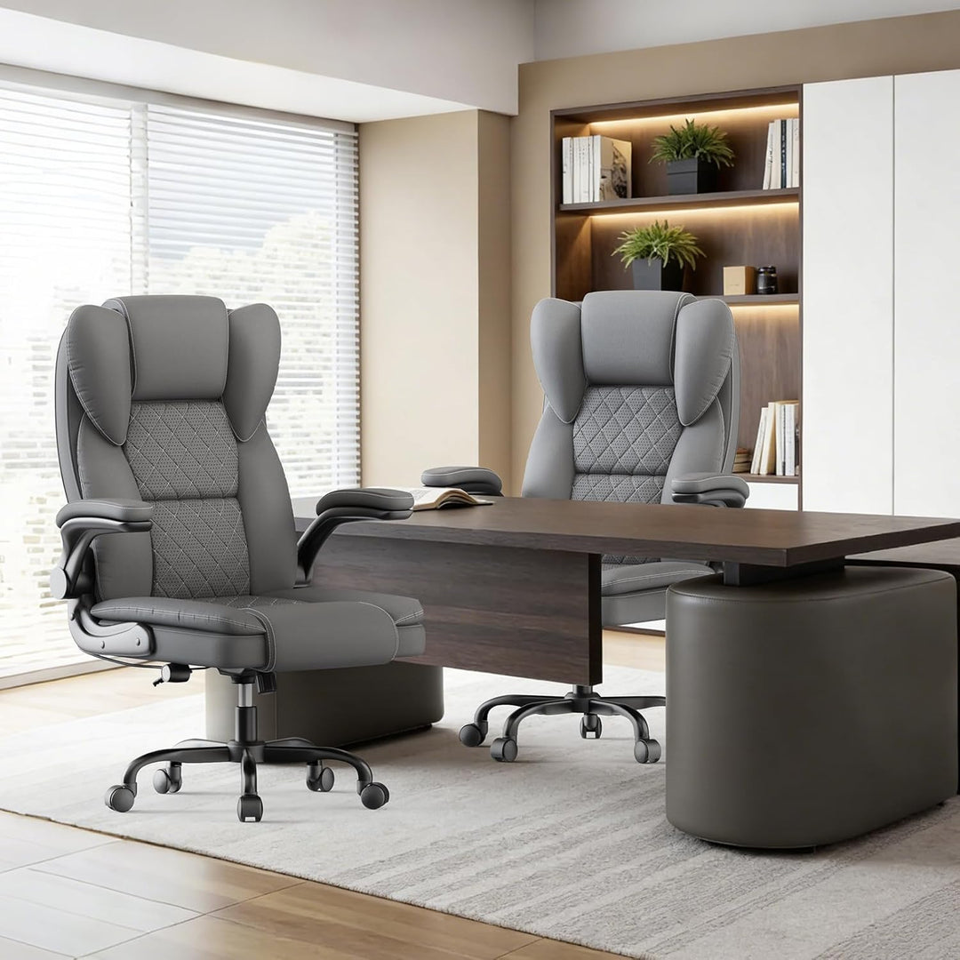 rattantree Bürostuhl, Grosser Ergonomischer Bürostuhl mit Verstellbarer Lendenwirbelstütze, PU Leder
